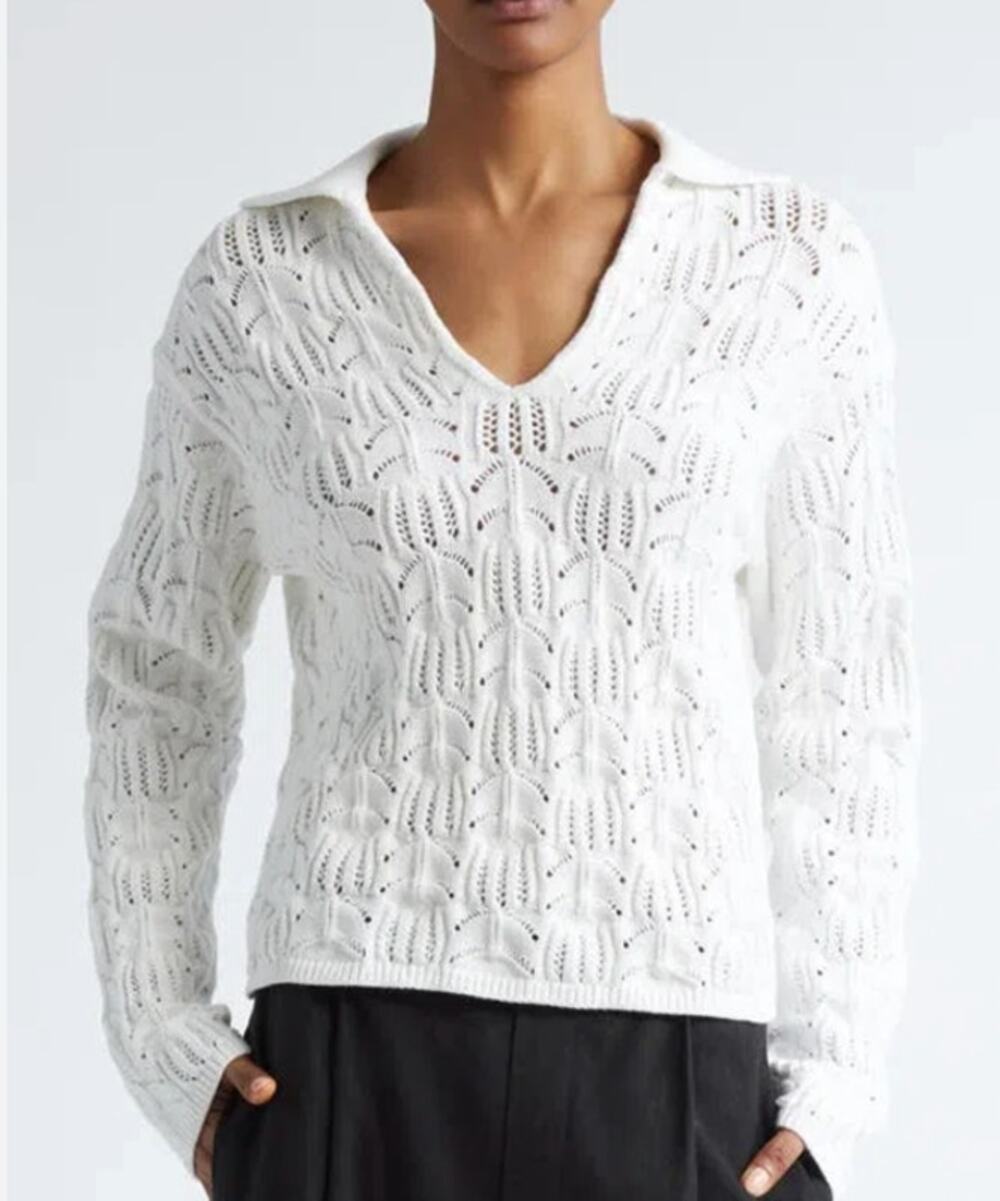 Vince Baja Pointelle Sweater Optic White Size Large